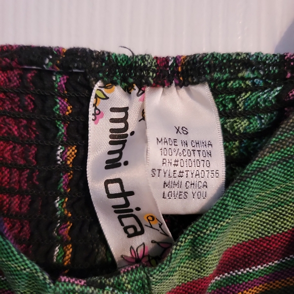 Mimi Chica Green Purple Multicolor Striped Cropped Tank with Fringe - Picture 3 of 3